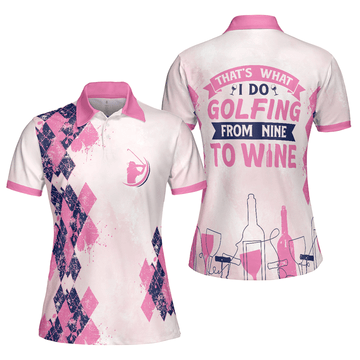 BlueJose Golfing From Nine To Wine Women Polo Shirt