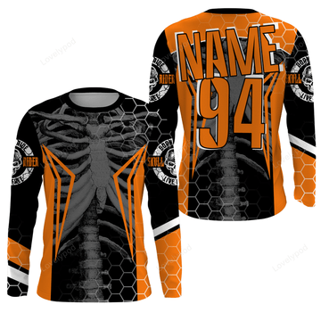 BlueJose Personalized Racing Orange Cool Bone Motorcycle Motocross Off-Road Riders 3D Hoodie