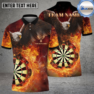 BlueJose Darts Eagle Fire Flame Personalized Name, Team Name Shirt (4 Colors)