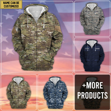 BlueJose Premium Personalised US Veteran Zip Hoodie Fleece
