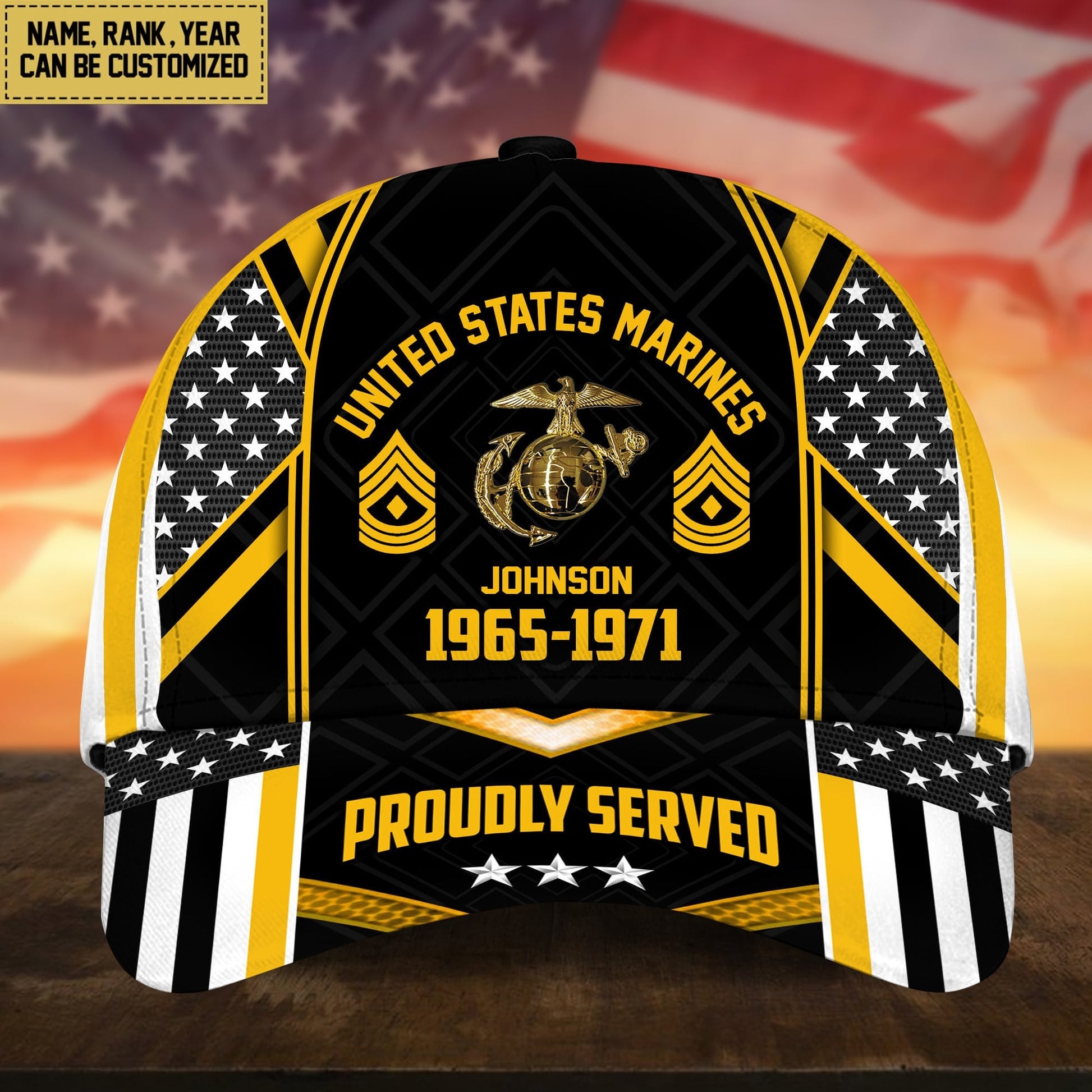 BlueJose Premium Custom Name Rank And Year US Veteran Cap APVC160802