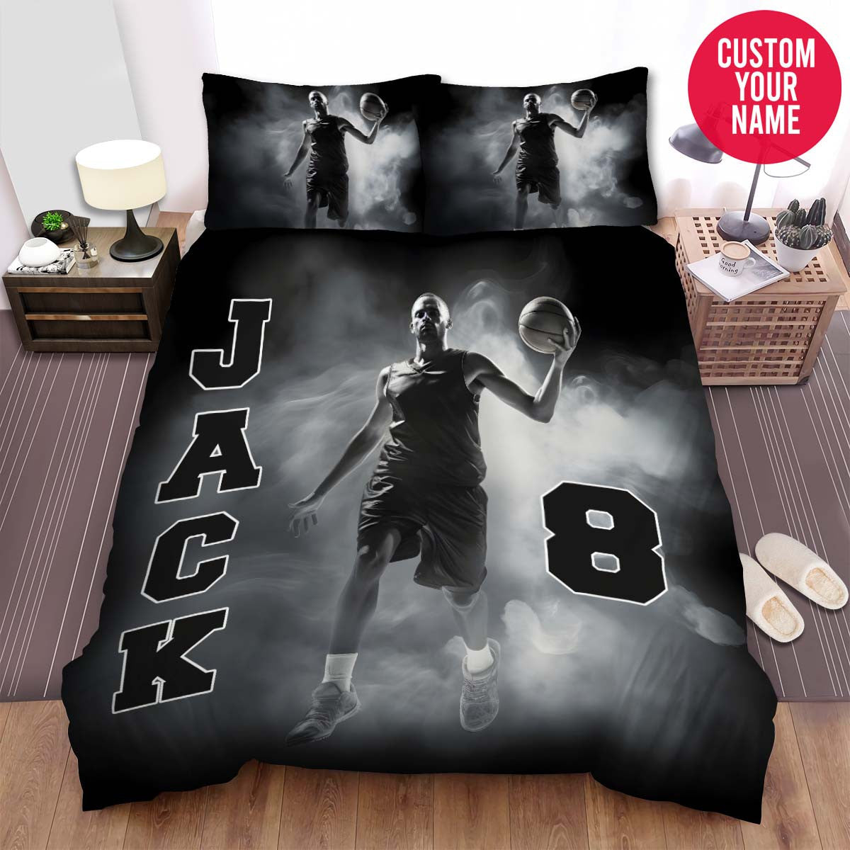 BlueJose Personalized Basketball Player In Smoke Custom Name Duvet Cover Bedding Set