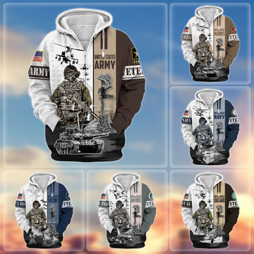 BlueJose Premium Honoring All Who Served US Veteran Zip Hoodie