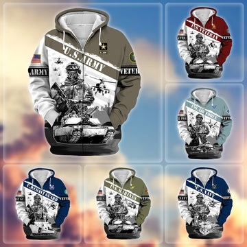 BlueJose Premium Honoring All Who Served US Veteran Zip Hoodie