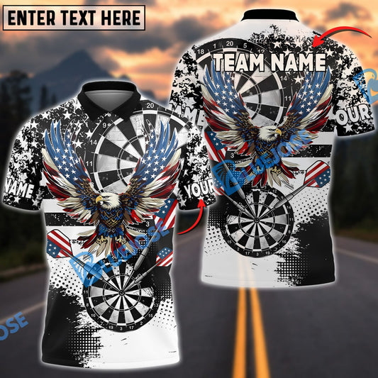 BlueJose Darts Grunge Eagle American Flag Black White Personalized Name, Team Name Shirt