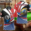 BlueJose Billiards American Flag Personalized Name, Team Name Shirt (3 Colors)