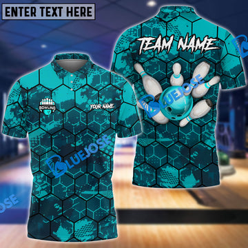 BlueJose Bowling And Pins Hexagon Strike Customized Name 3D Shirt ( 6 Colors)