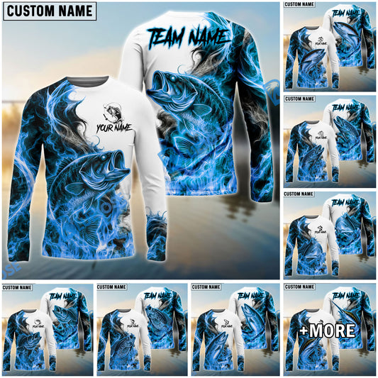 Bluejose Fishing Blue Flame Smoke Design Custom Name & Team Name 3D Shirts (12 Breeds)