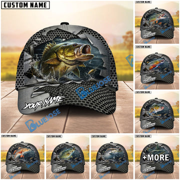 BlueJose Fishing Torn Metal Mesh Personalized Name Classic 3D Cap (13 Breeds)