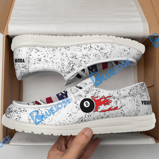 BlueJose Billiards USA Flag White Canvas Loafer Shoes