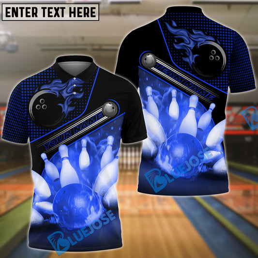 BlueJose Bowling And Pins Flame Dot Strike Customized Name 3D Shirt (4 Colors)