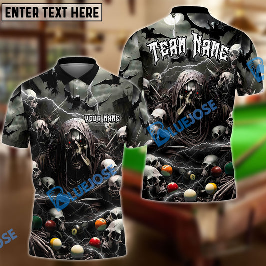 BlueJose Billiards Creepy Thunder Skull Personalized Name Team Name Shirt (6 Colors)