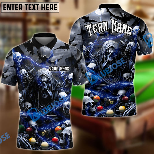BlueJose Billiards Creepy Thunder Skull Personalized Name Team Name Shirt (6 Colors)