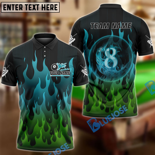 BlueJose Billiards Ball 8 Burning Fire Flame Personalized Name, Team Name Unisex Shirt (4 Colors)