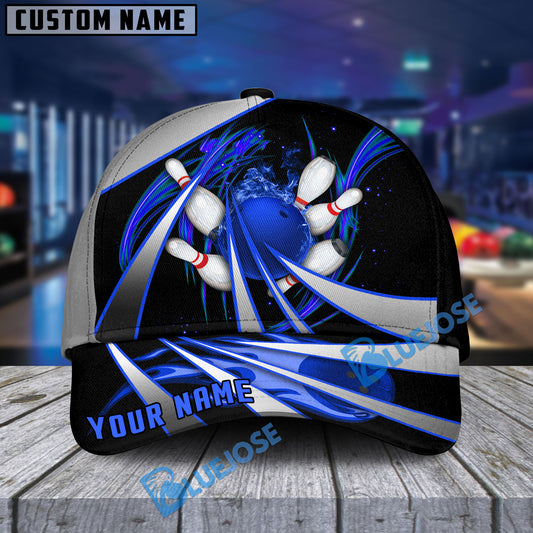 BlueJoses Flame Bowling And Pins Tornado Pattern Multicolor Personalized Name Cap
