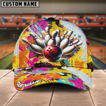 BlueJose Bowling Graffiti Yellow Personalized Name Cap