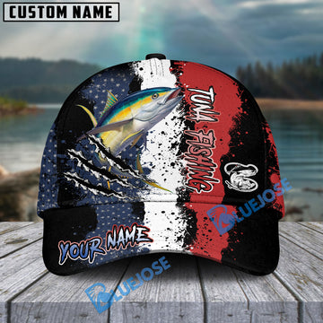 Bluejose Tuna Fishing Paint Scratch American Flag scratch Sport Personalized Cap