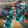 BlueJose Bowling And Pins Flame Eagle American Flag Customized Name, Team Name 3D Shirt (4 Colors)