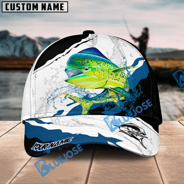 Bluejose Mahi mahi Fishing Black White Water Flow Personalized Cap