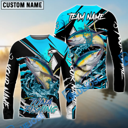 Bluejose Tuna Fishing Black Blue Scratch Sport Custom Name & Team Name 3D Shirts