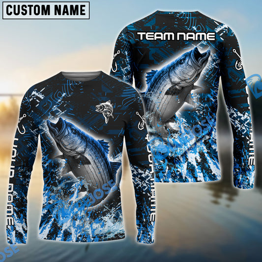 Bluejose Striped Bass Fishing Dark Grunge Blue Custom Name & Team Name 3D Shirts
