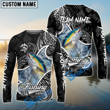 Bluejose Tuna Fishing Black White Maori Custom Name & Team Name 3D Shirts