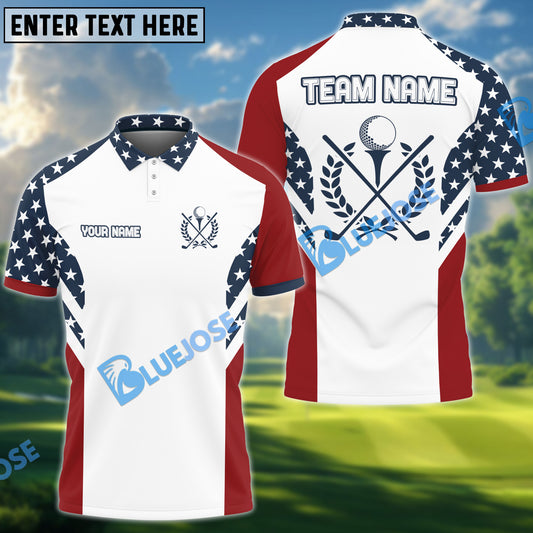 BlueJose Golf USA Flag Customized Name, Team Name 3D Shirts