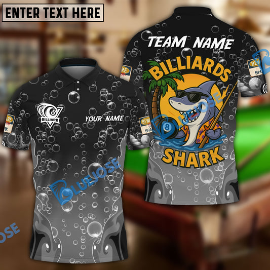 BlueJose Billiards Ball 8 Funny Cartoon Shark, Bubble Design Personalized Name Shirt (4 Colors)