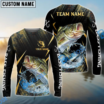 Bluejose Bass Fishing Golden With Skinfish Pattern Custom Name & Team Name 3D Shirts