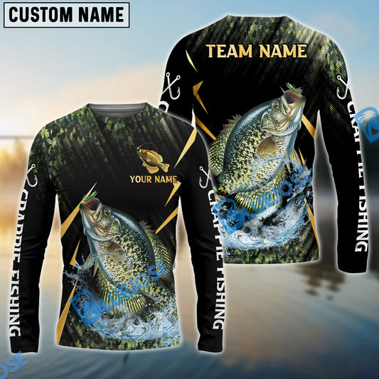 Bluejose Crappie Fishing Golden With Skinfish Pattern Custom Name & Team Name 3D Shirts