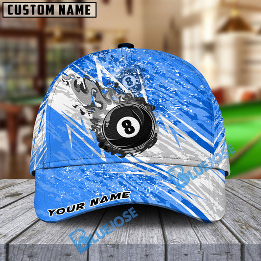 BlueJose Billiards Ball 8 Lightning Flame  Personalized Name Cap (4 Colors)