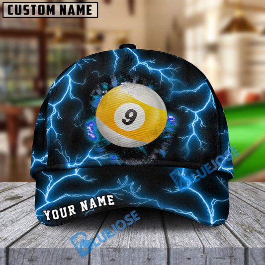 BlueJose Billiards  Ball 9 The Power Of The God Of Thunder Personalized Name Cap (4 Colors)