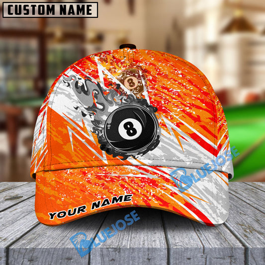 BlueJose Billiards Ball 8 Lightning Flame  Personalized Name Cap (4 Colors)
