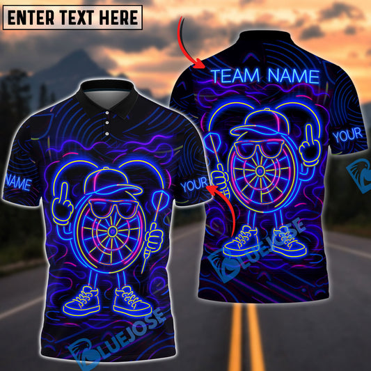BlueJose Darts Neon Dartboard Champion Personalized Name, Team Name Shirt (4 Colors)