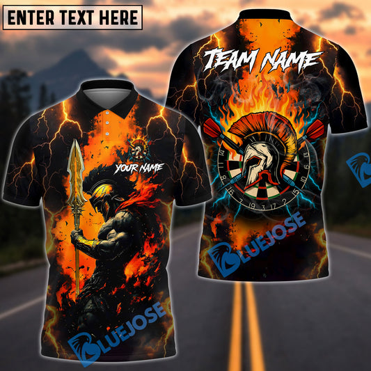 BlueJose Darts Spartan Lightning Flame Personalized Name, Team Name Shirt (4 Colors)