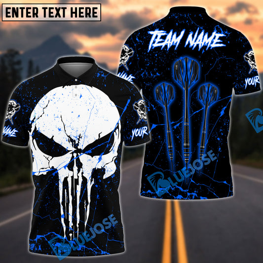 BlueJose Darts Triple Arrow Punisher Skull Personalized Name, Team Name Shirt (4 Colors)