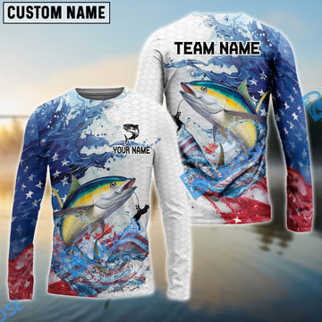 Bluejose Tuna Fishing Patriotic American Flag Wave White Skin Custom Name & Team Name 3D Shirts