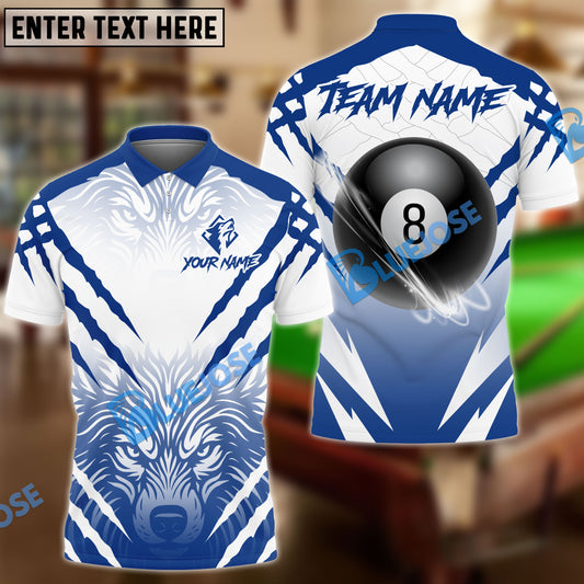 BlueJose Billiards 8-Ball Wolf Pattern Personalized Name Shirt (4 Colors)