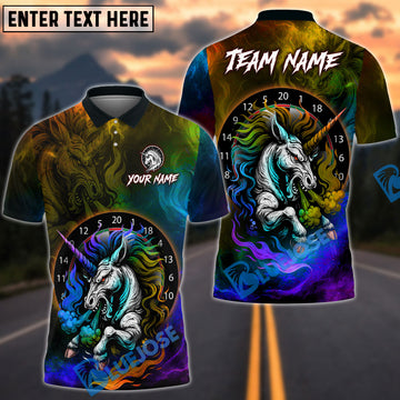 BlueJose Darts Unicorn Magic Smoke DartBoard Design Personalized Name, Team Name Shirt (6 Colors)