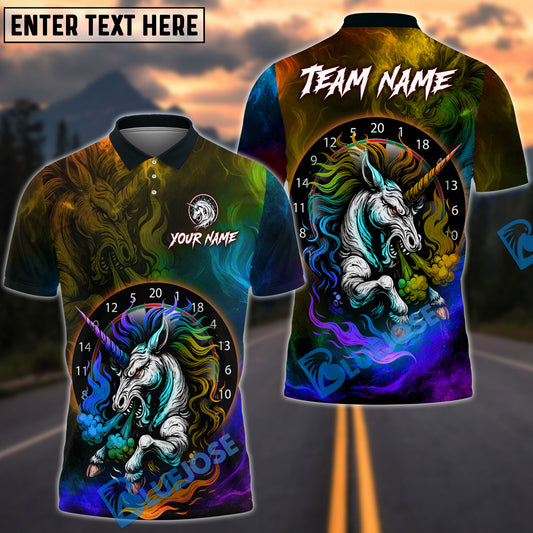 BlueJose Darts Unicorn Magic Smoke DartBoard Design Personalized Name, Team Name Shirt (6 Colors)