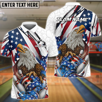 BlueJose Bowling American Eagle Flag Patriot Personalized Name, Team Name 3D Shirt