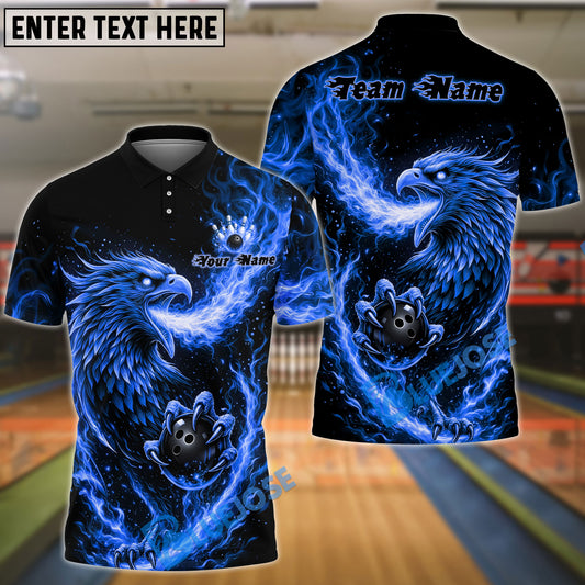 BlueJose Bowling & Pins Flame Rising Phoenix Customized Name, Team Name 3D Shirt (4 Colors)
