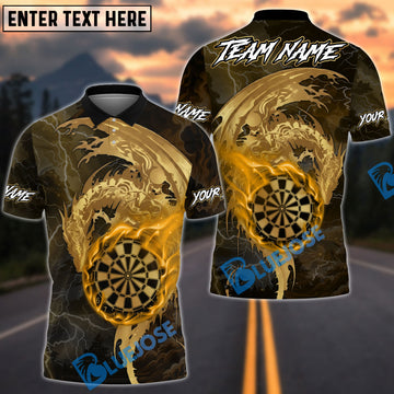 BlueJose Darts Golden Dragon Flowing Ornamental Art Multicolor Options Personalized Name Shirt (6 Colors)