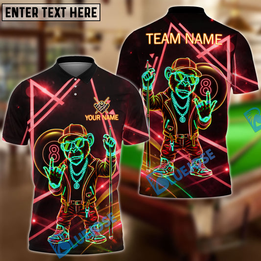 BlueJose Billiards 8 Ball Neon Monkey Retro Glow Personalized Name Shirt (4 Colors)
