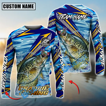 Bluejose Crappie Fishing Yellow Blue Lightning Pattern Design Custom Name & Team Name 3D Shirts
