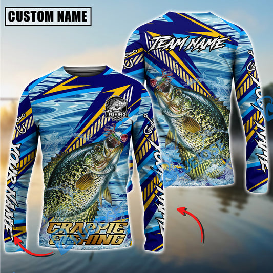 Bluejose Crappie Fishing Yellow Blue Lightning Pattern Design Custom Name & Team Name 3D Shirts