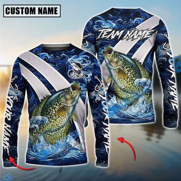Bluejose Crappie Fishing Blue Lava Smoke Silver Line Design Custom Name & Team Name 3D Shirts