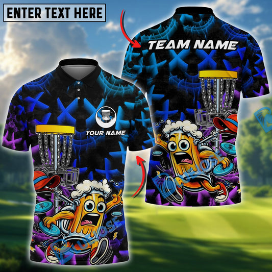 BlueJose Funny Beer Disc Golf Mascot Polo Personalized Name, Team Name 3D Shirt (4 Colors)