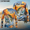 Bluejose Bass Fishing Ocean Sunset Wave Custom Name & Team Name 3D Shirts