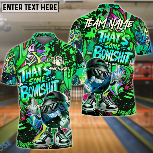 BlueJose Bowling & Pins  Funny Graffiti Cool Cartoon Street Art Design That's Some Bowlshit Customized Name, Team Name 3D Shirt (4 Colors)
